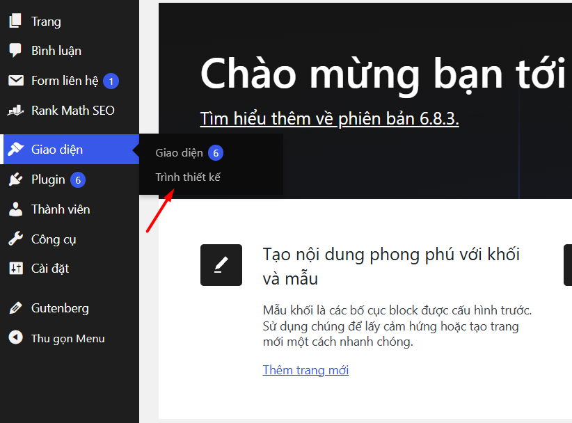 Chỉnh sửa trực tiếp bằng "Trình thiết kế" (Site Editor)