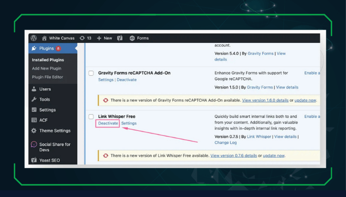 Vô hiệu hóa hoặc xóa plugin gây lỗi