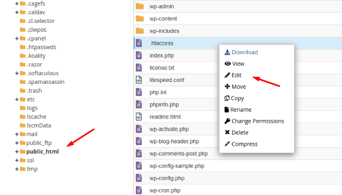 Chỉnh sửa file .htaccess
