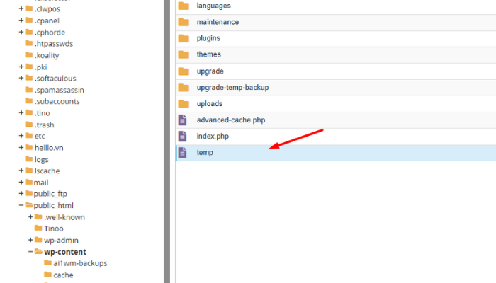 Tạo thư mục tạm trong thư mục wp-content