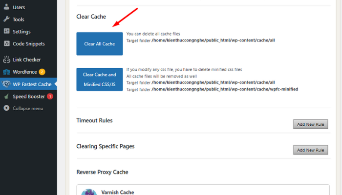 Xóa bộ nhớ cache của WordPress