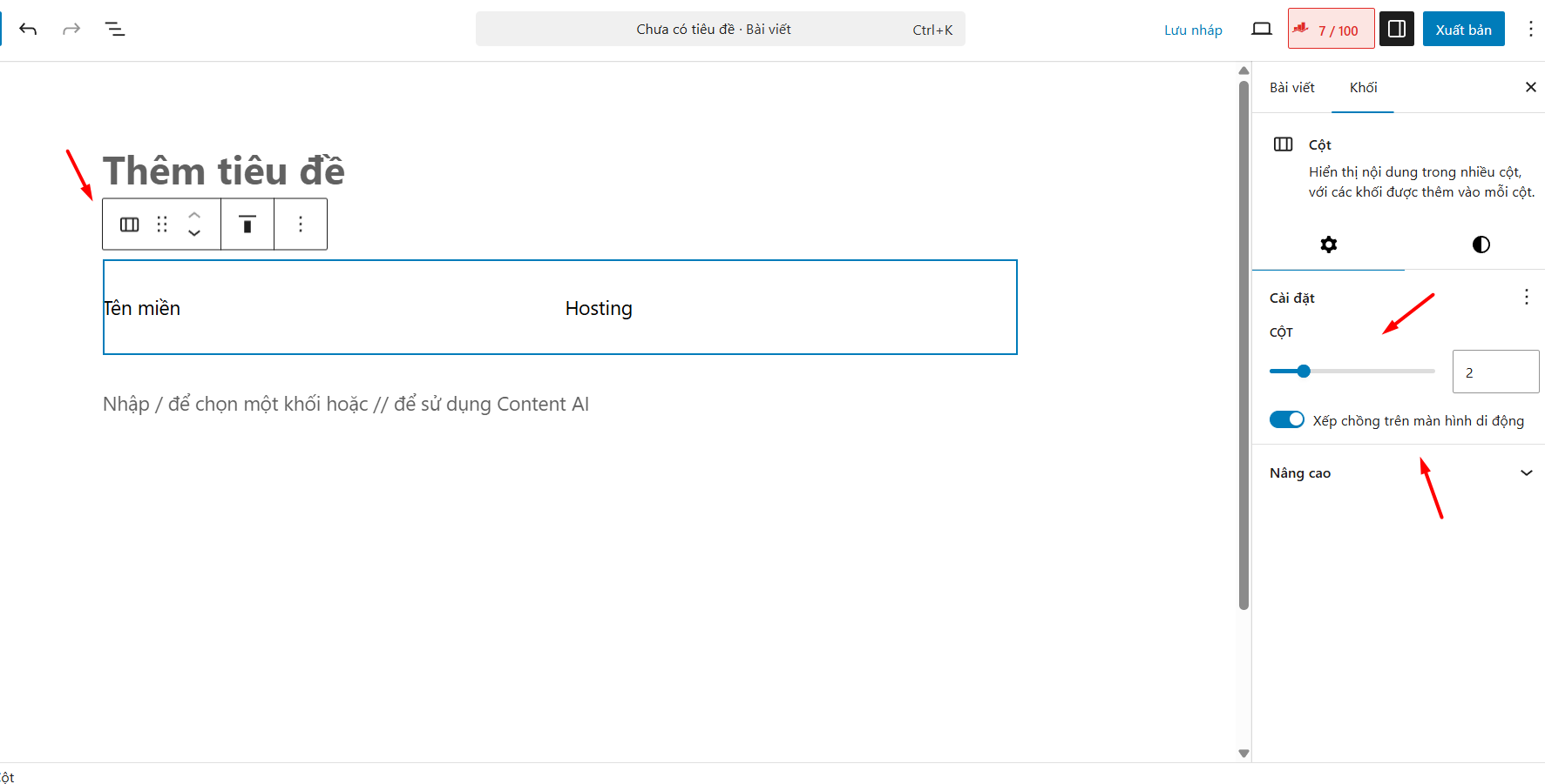Chia cột trên trình soạn thảo Block Editor (Gutenberg)