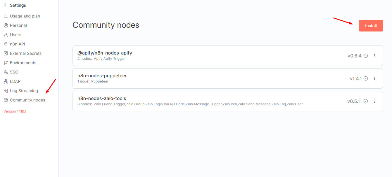 Cài đặt Community Node Puppeteer
