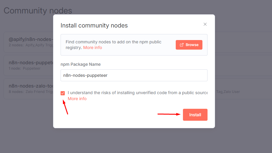 Cài đặt Community Node Puppeteer