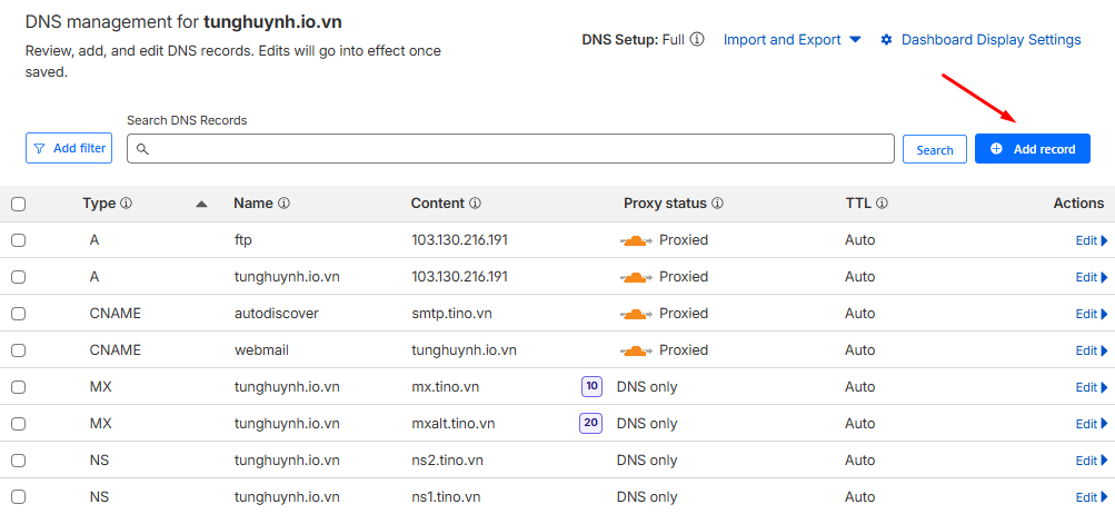 Hướng dẫn cách đăng ký và cấu hình TinoMail tại Tino 27 Thêm bản ghi thủ công