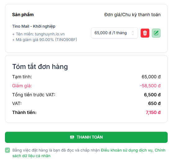 Hướng dẫn cách đăng ký và cấu hình TinoMail tại Tino 5 Đăng ký dịch vụ TinoMail