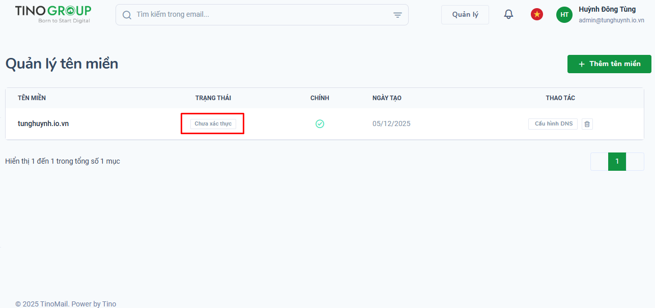 Hướng dẫn cách đăng ký và cấu hình TinoMail tại Tino 8 Cấu hình DNS Tino