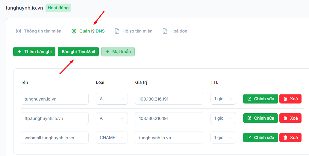 Hướng dẫn cách đăng ký và cấu hình TinoMail tại Tino 10 Cấu hình với tên miền mua tại Tino