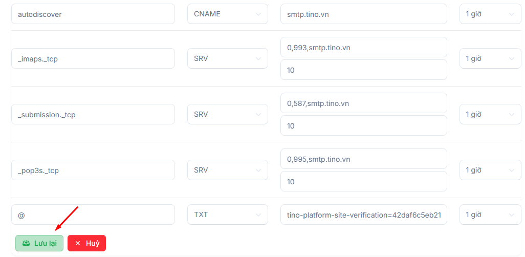 Cách đăng ký email tên miền công ty đơn giản nhất với TinoMail 12 Cấu hình DNS đối với tên miền được mua tại Tino