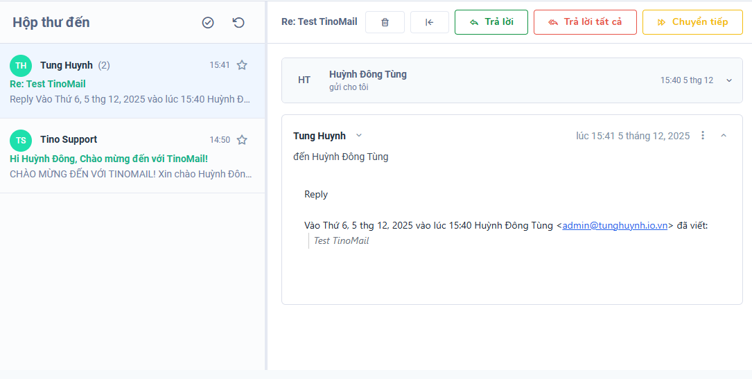 Cách đăng ký email tên miền công ty đơn giản nhất với TinoMail 22 Kiểm tra gửi nhận (Test mail)