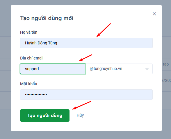 Cách đăng ký email tên miền công ty đơn giản nhất với TinoMail 25 Tạo tài khoản người dùng