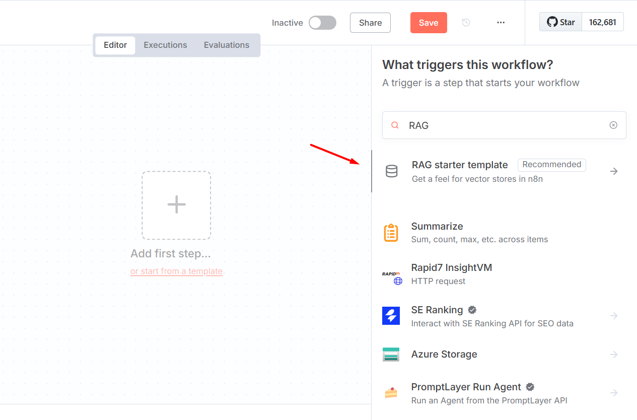 RAG là gì? Tìm hiểu cách ứng dụng RAG trong n8n A-Z 6 Khởi tạo từ mẫu "RAG starter template"