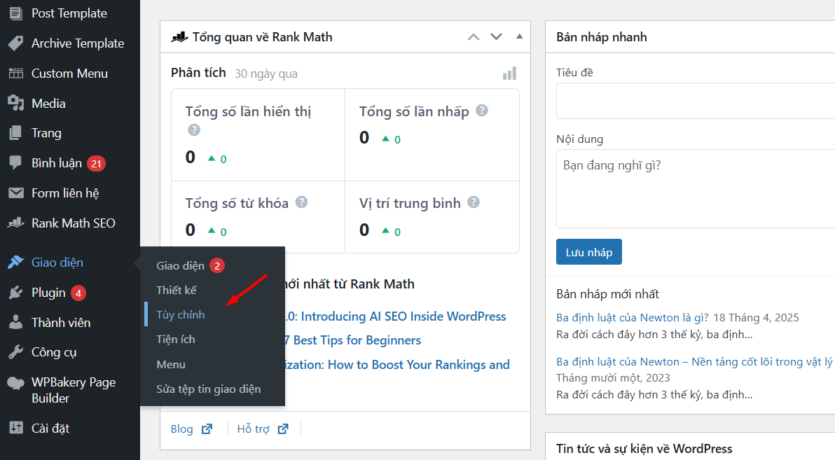 Thay đổi tiêu đề trang bằng WordPress Customizer