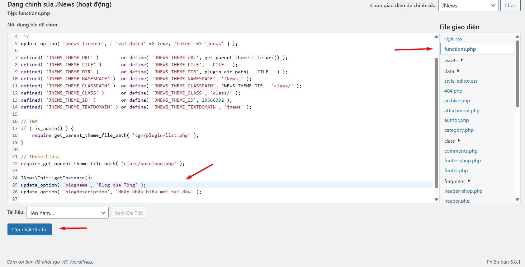 Thay đổi tiêu đề trang bằng file functions.php