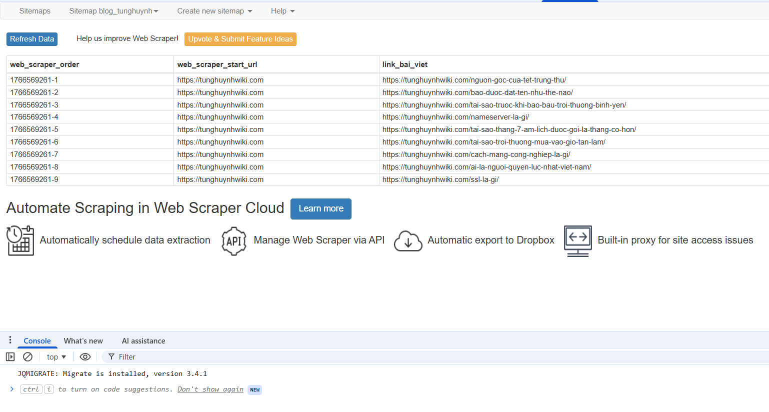 Chạy Scraper và trích xuất dữ liệu