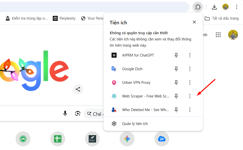Cài đặt tiện ích trên trình duyệt