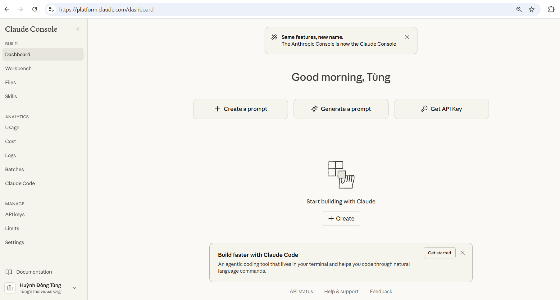 Truy cập và thiết lập tài khoản Developer