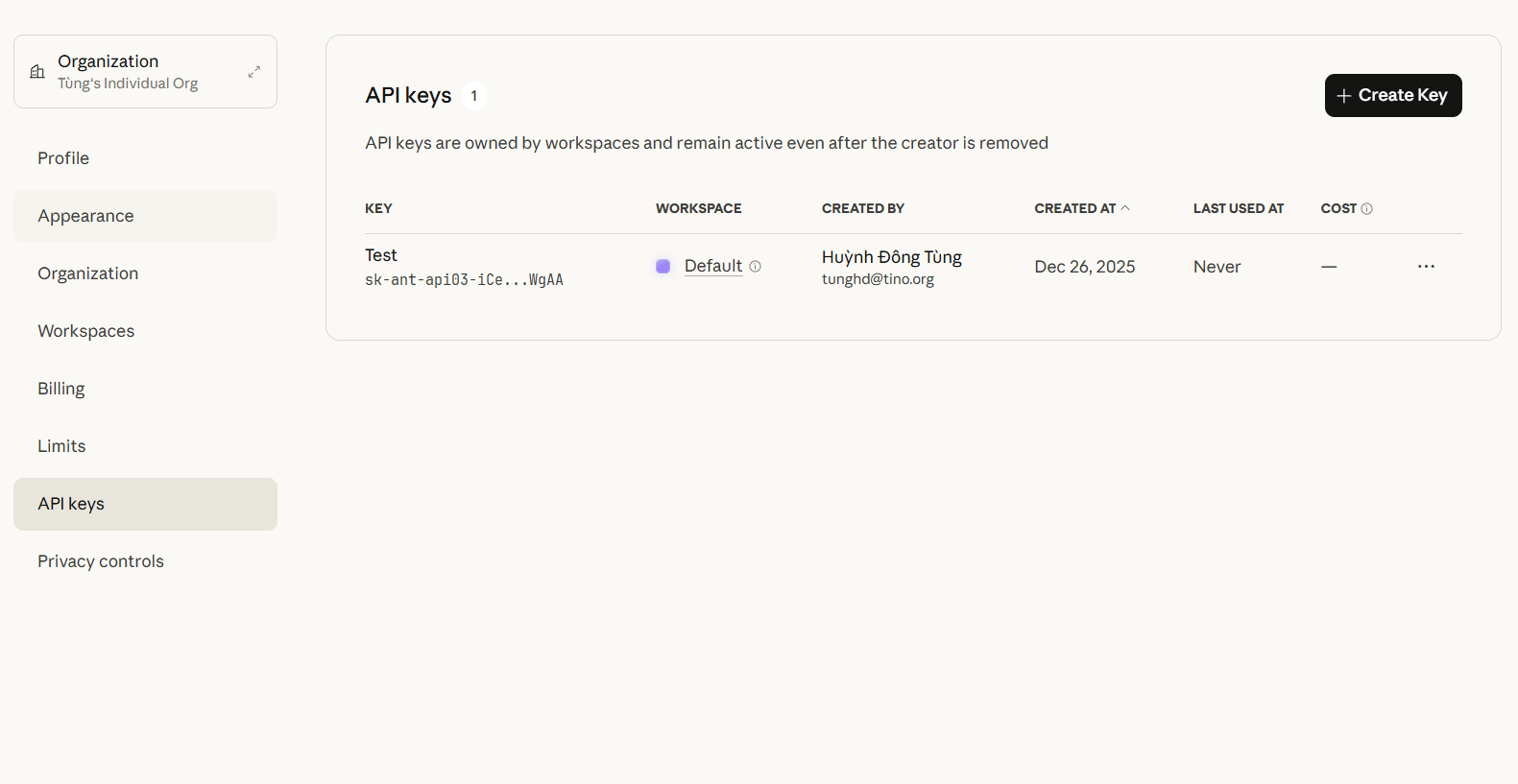 Đặt tên và khởi tạo API Key