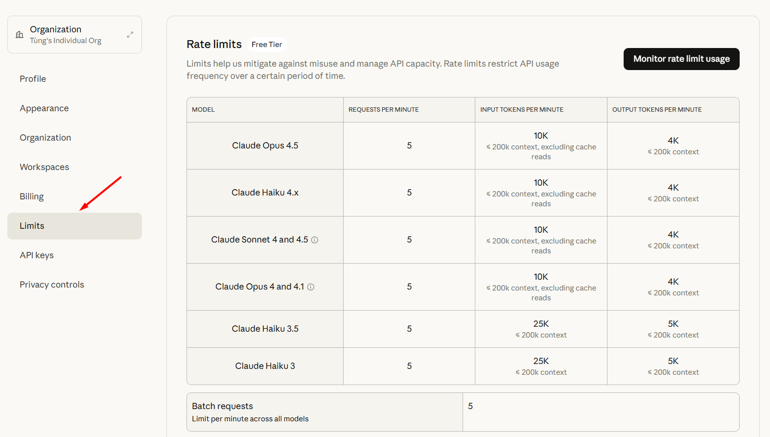 Thiết lập giới hạn chi tiêu (Limits)