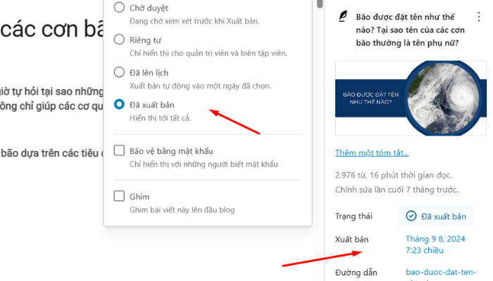 Kiểm tra cài đặt bài viết