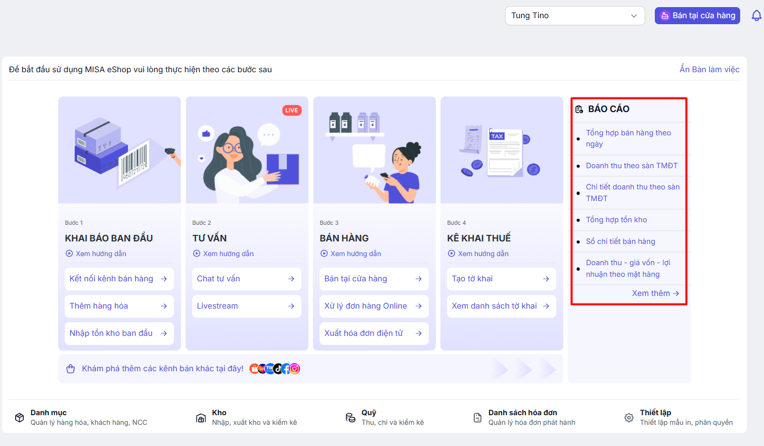 Hệ thống báo cáo nhanh (Sidebar bên phải)