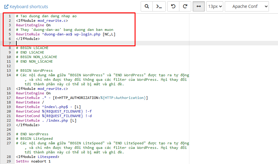 Chỉnh sửa file .htaccess (Tạo đường dẫn ảo)