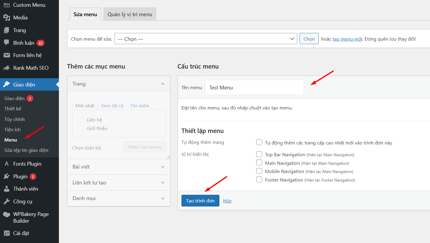 Tạo menu đa cấp qua trình tạo menu cổ điển của WordPres