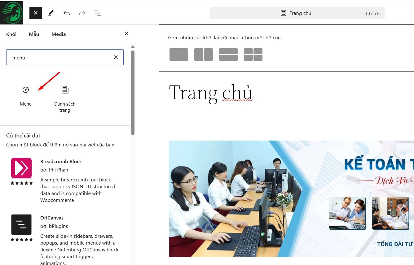 Tạo menu đa cấp bằng Site Editor