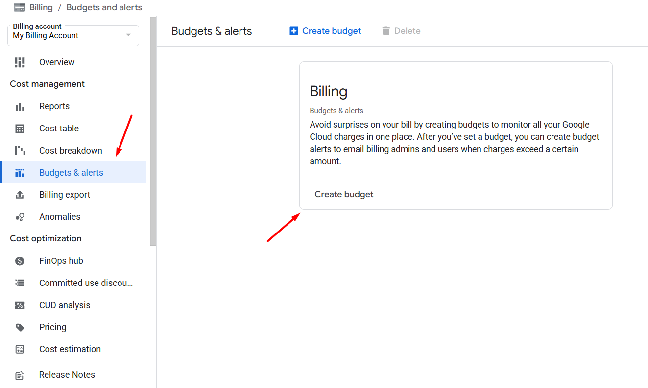Cách tạo Budget Alert (Cảnh báo ngân sách)