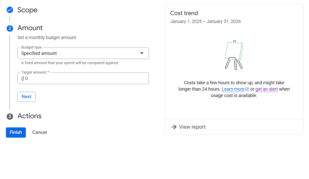 Cách tạo Budget Alert (Cảnh báo ngân sách)