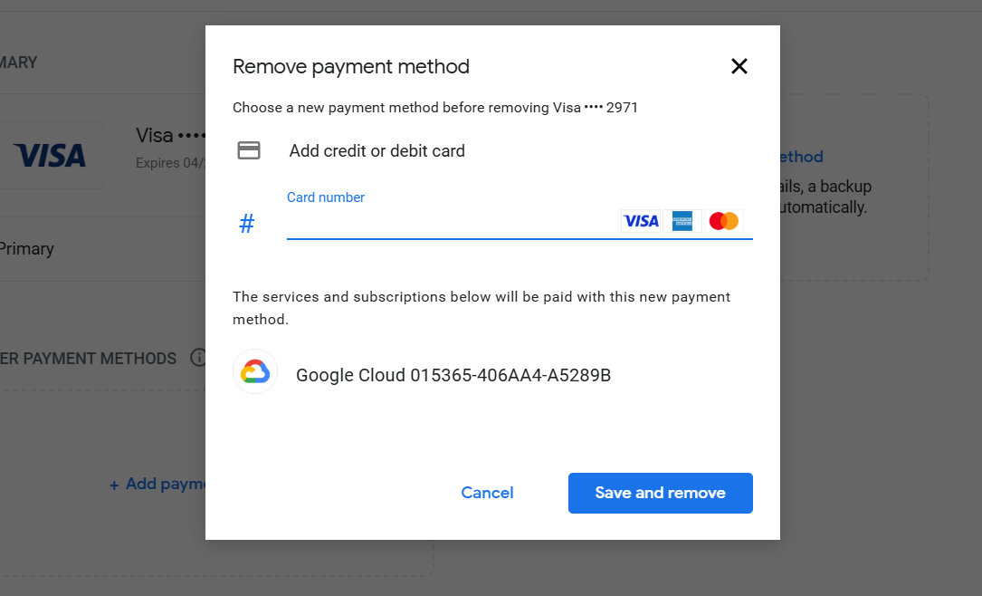 Xóa phương thức thanh toán cũ