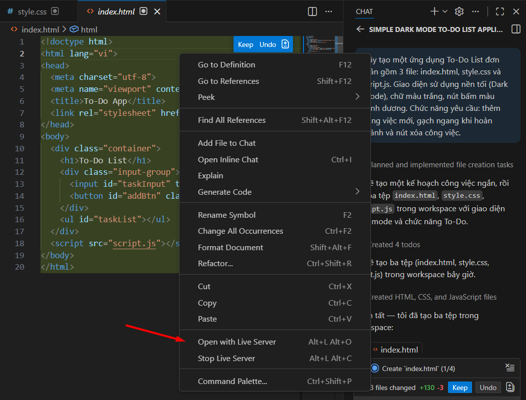 Hướng dẫn sử dụng Copilot trong VSCode để thực hiện Vibe Coding