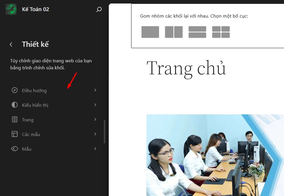 Cách 3: Thêm Icon trong Trình thiết kế (Site Editor) – Dành cho giao diện Block Theme