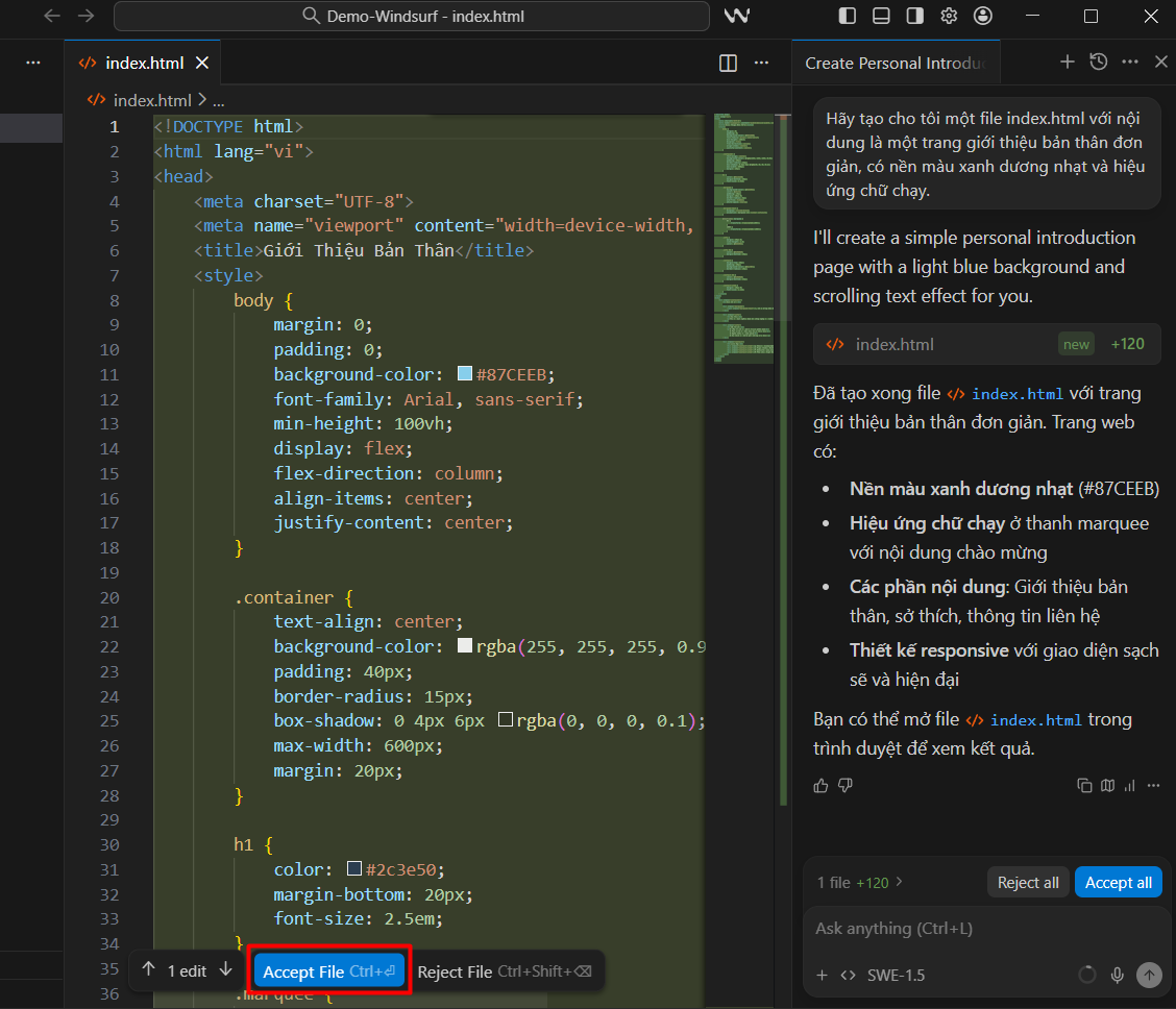 Viết ứng dụng đầu tiên cùng Windsurf Cascade 