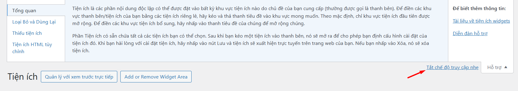 Thêm Sidebar qua giao diện Widget truyền thống 