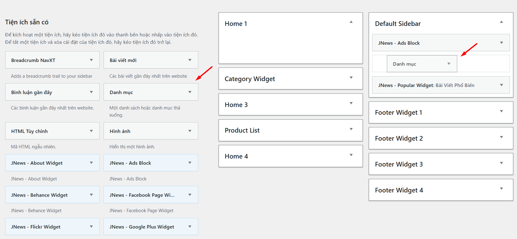 Thêm Sidebar qua giao diện Widget truyền thống 