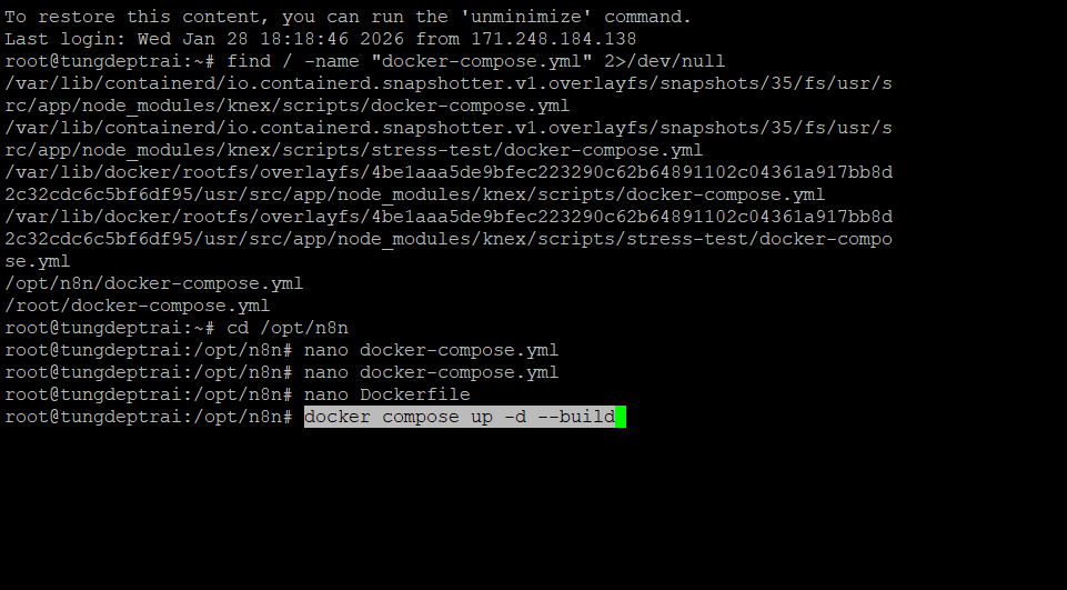 Xây dựng và khởi động lại n8n