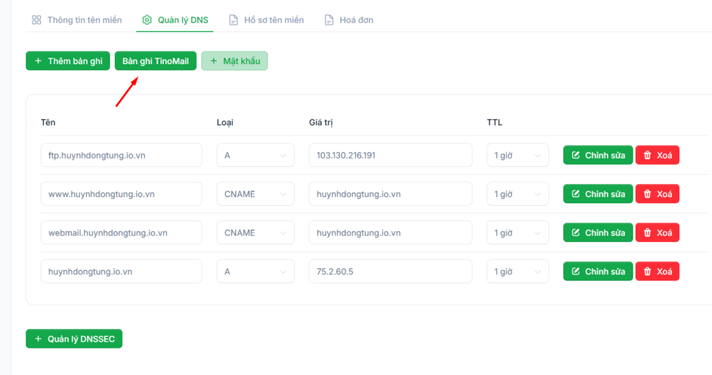 Cấu hình với tên miền đăng ký tại Tino Group
