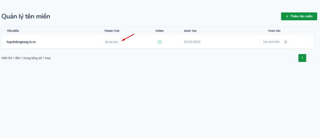 Cấu hình với tên miền đăng ký tại Tino Group
