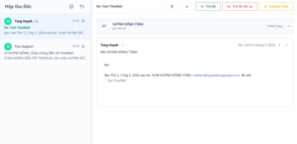 Kiểm tra hoạt động gửi nhận email
