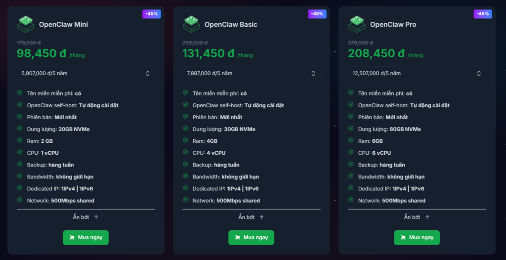 OpenClaw làm được những gì? Các ứng dụng tuyệt vời của trợ lý AI OpenClaw 7 Bảng giá các gói VPS OpenClaw của Tino
