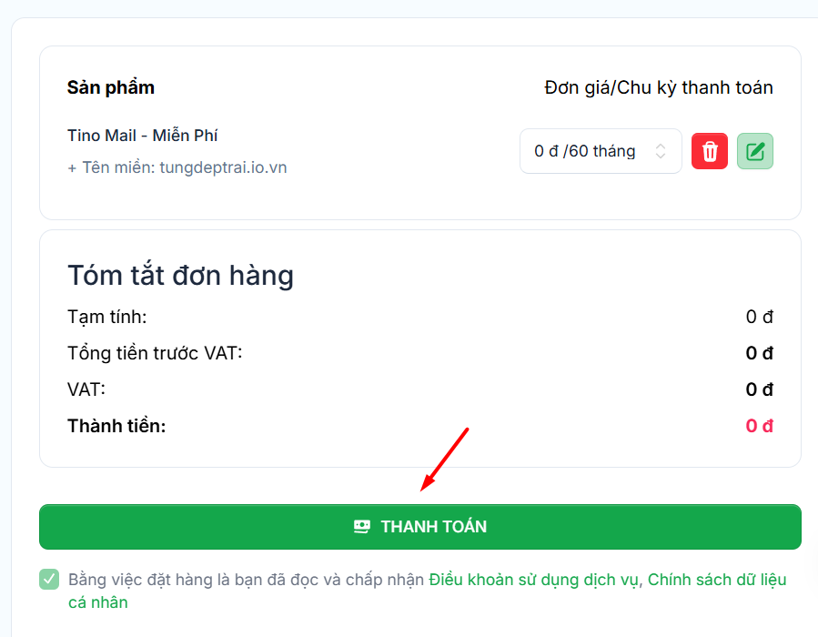 Cách đăng ký gói TinoMail miễn phí