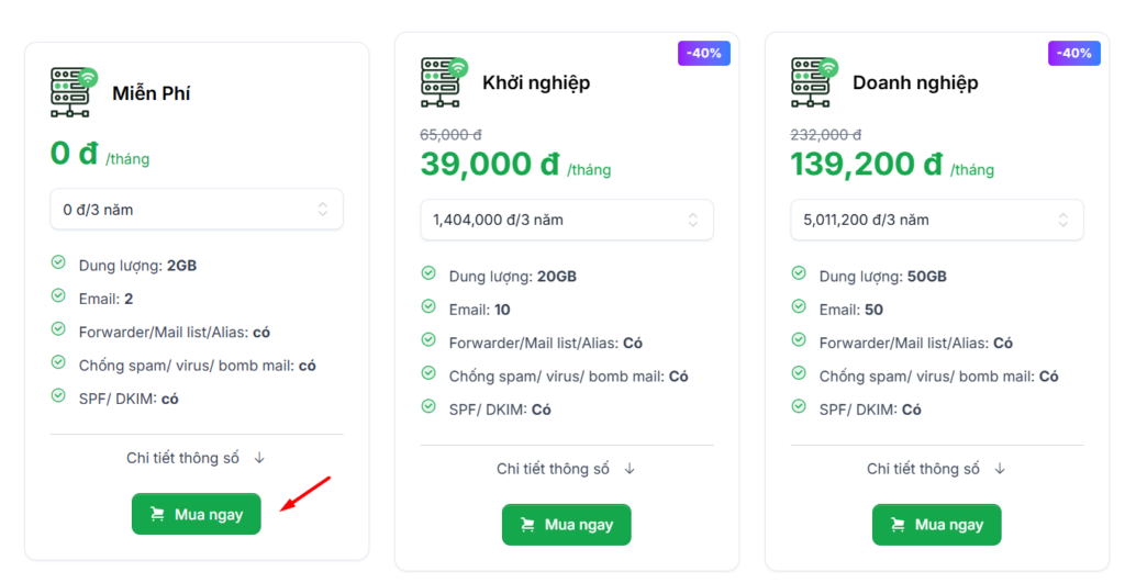 Cách đăng ký gói TinoMail miễn phí