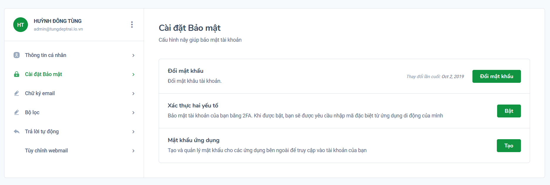 Cài đặt bảo mật