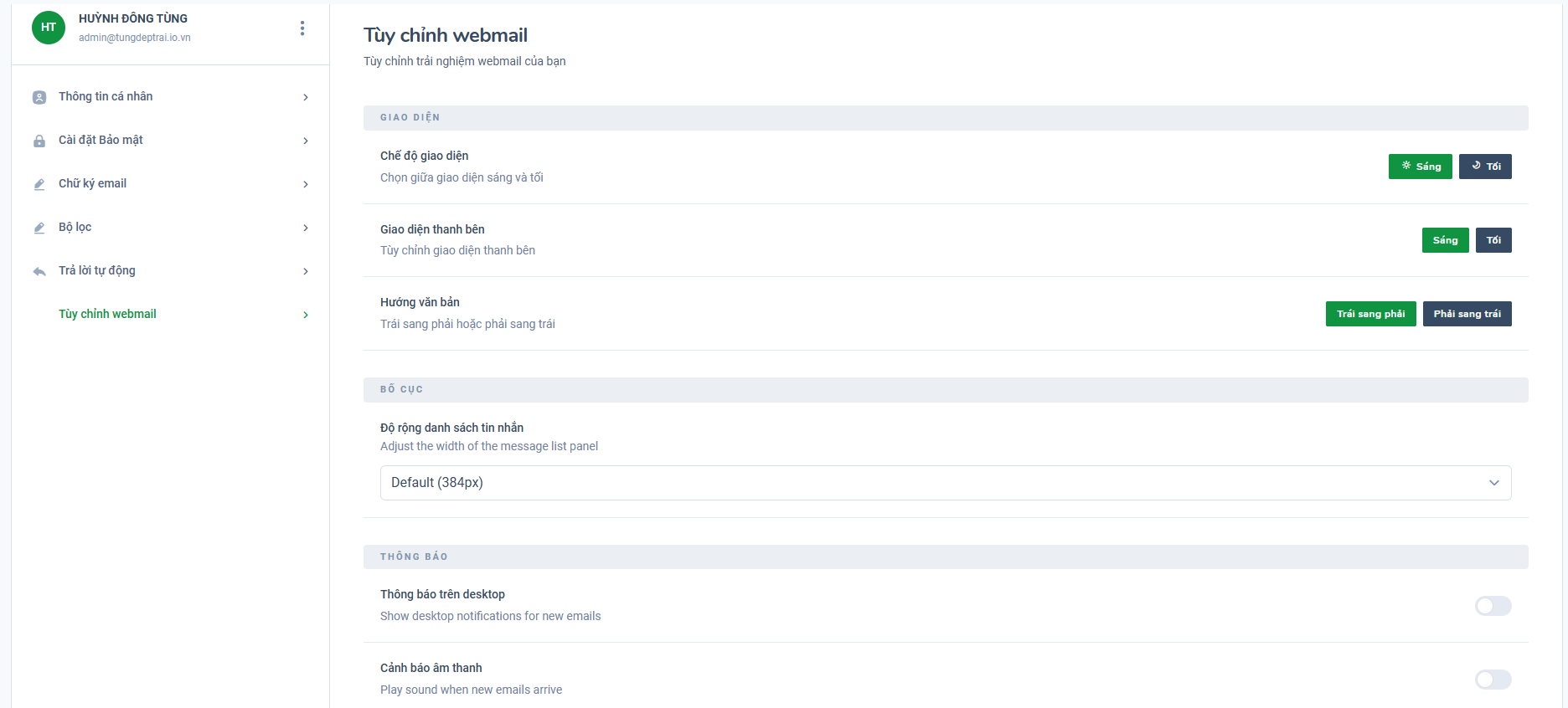 Tùy chỉnh webmail