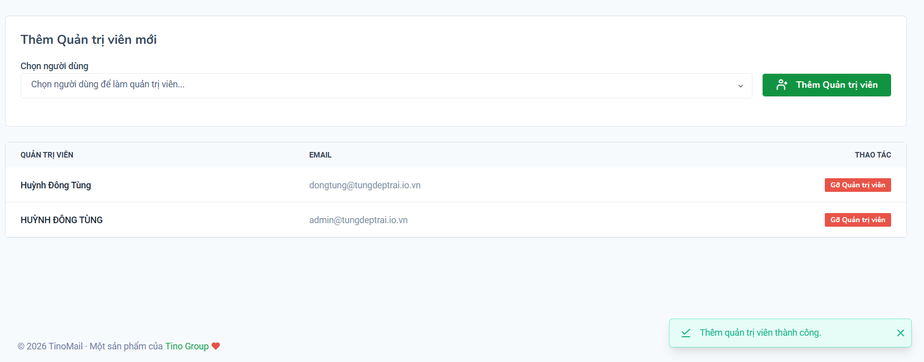 Thêm quản trị viên TinoMail