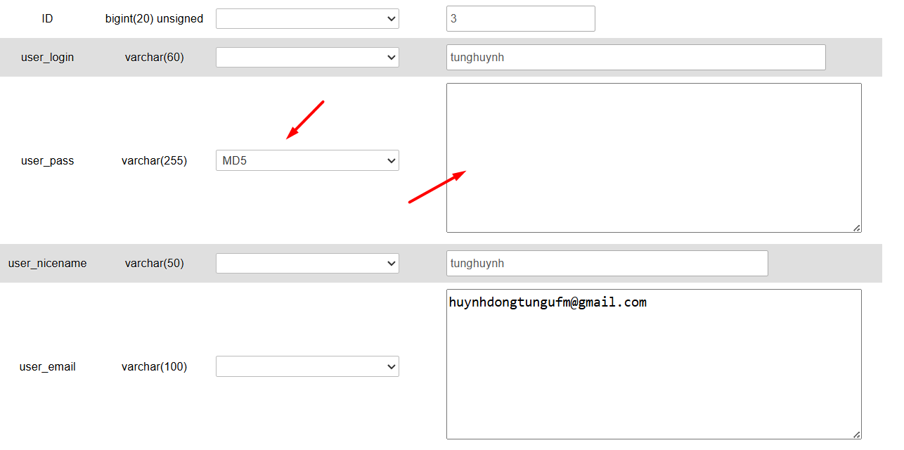 Reset mật khẩu người dùng WordPress trong phpMyAdmin