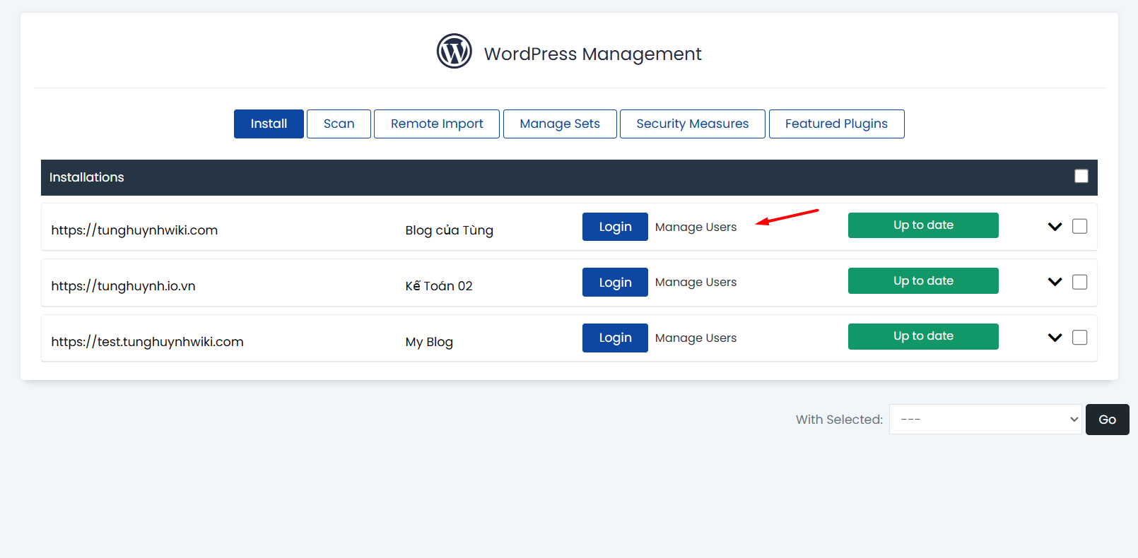 Reset mật khẩu nhanh qua WordPress Manager by Softaculous