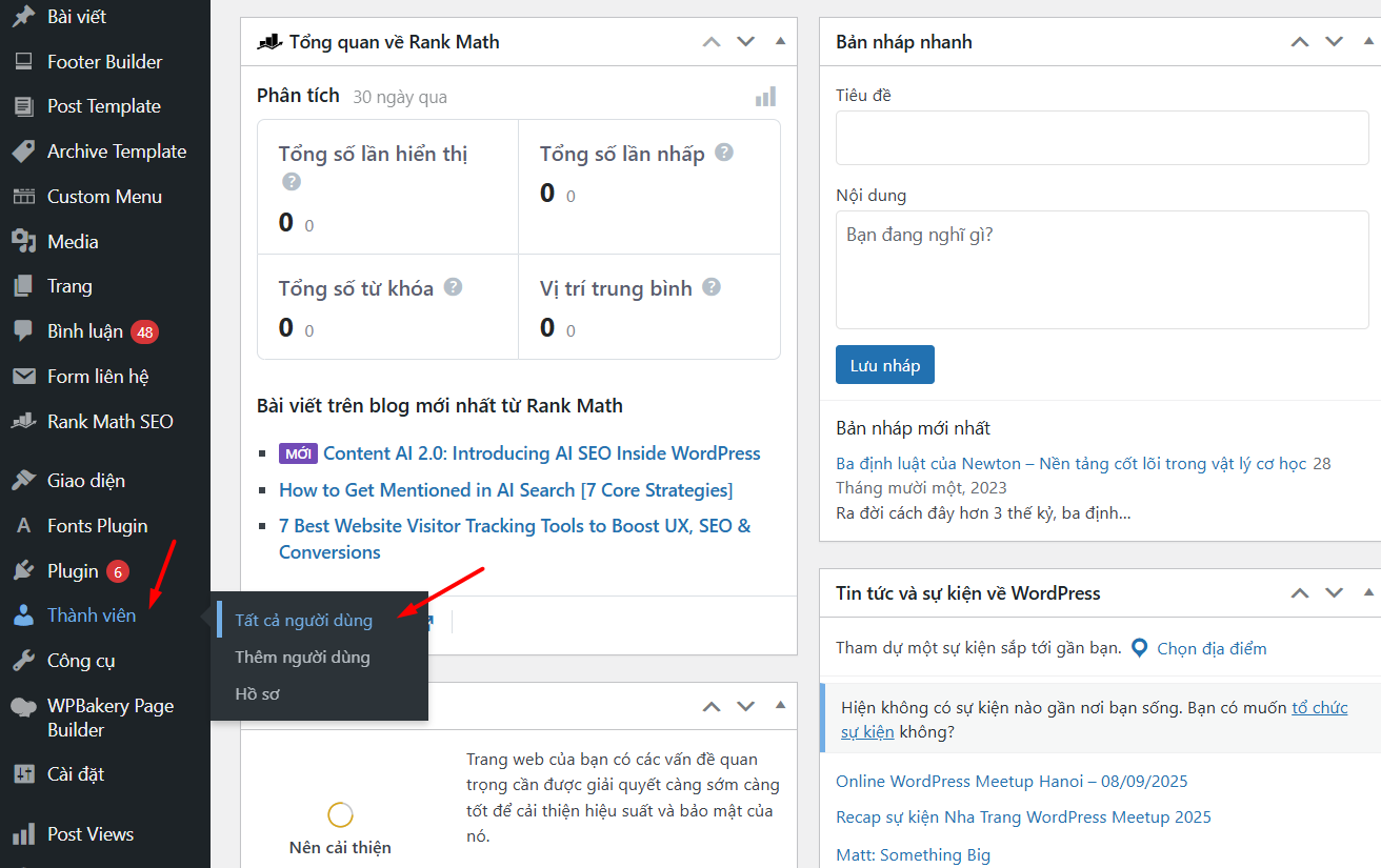 Reset mật khẩu người dùng WordPress trong Dashboard