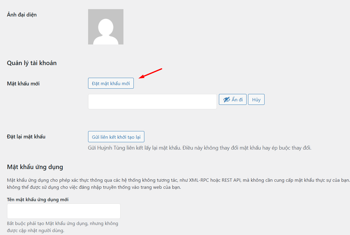 Reset mật khẩu người dùng WordPress trong Dashboard